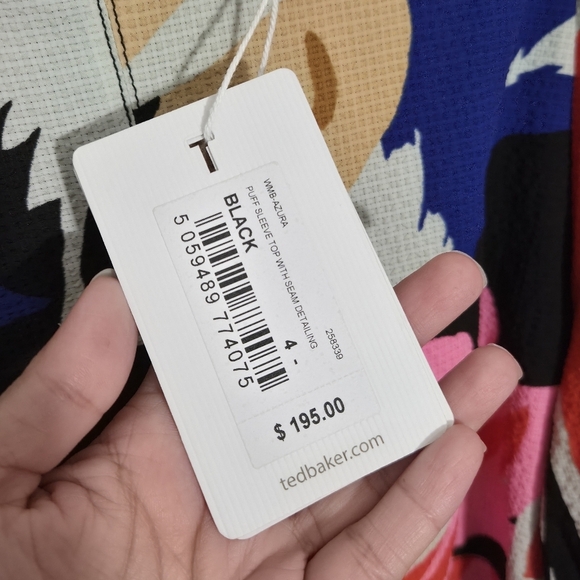 NWT Ted Baker Harpia Vibrant Floral Puffy Sleeve Black Pink Blue Blouse | Size 4 - Picture 4 of 14